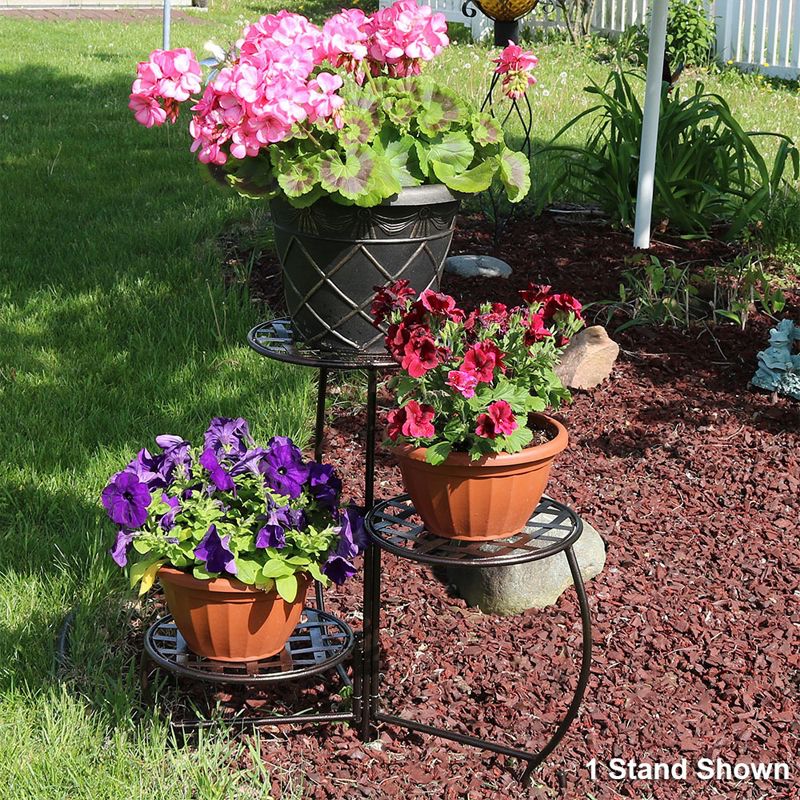 Sunnydaze Indoor/Outdoor Steel Decorative Checker Top 3-Tiered Flower Plant Stand Display - Bronze - 2pk, 4 of 13