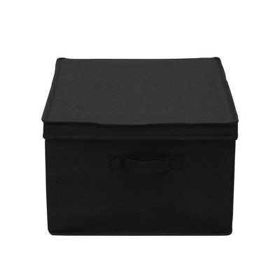 Jumbo Black Linen Stackable Fabric Storage Bins with Lids