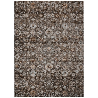 Dark Brown Brown And Taupe Oriental Washable Indoor Outdoor Area Rug