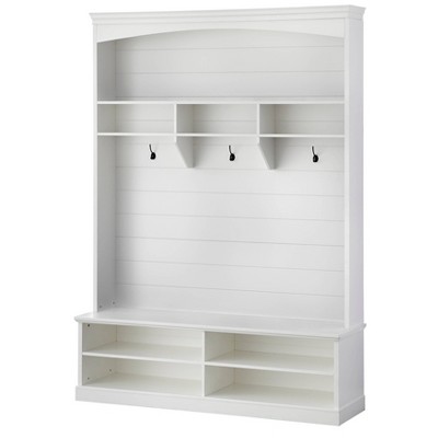 Honey-Can-Do Entryway Hall Tree Bench with Shoe Storage White