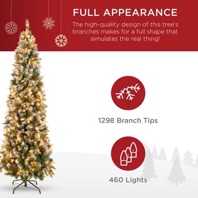 9ft Pre-Lit Frosted Pencil Christmas Tree with Pine Cones and Lights