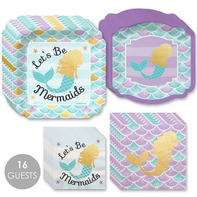 Big Dot of Happiness Let's Be Mermaids with Gold Foil - Baby Shower or Birthday Party Tableware Plates and Napkins - Bundle for 16