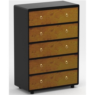 Modern Elegance Amber Wood Veneer 5-Drawer Chest, 47" Tall Storage Cabinet with Golden Drawer handle for Living Room, Bedroom, Entryway