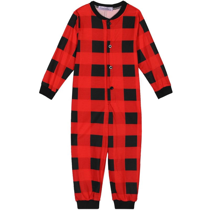 cheibear Christmas Jumpsuits Holiday Long Sleeve Loungewear Plaid Family Pajama Sets Red Plaid, 2 of 5
