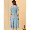 Allegra K Women's Summer Peasant Smocked Short Sleeve Midi Tiered A-Line Dress - 3 of 4