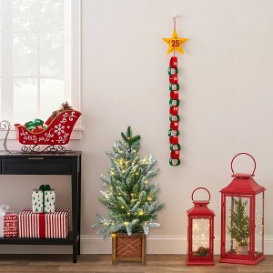 Small Christmas Tree with Lights, 24 Inch Prelit Artificial Mini Christmas Tree, Tabletop Snow Flocked Xmas Tree in Wood Pot for Office Desk - 1 of 4