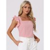 INSPIRE CHIC Women's Summer Gingham Square Neck Ruffle Sleeve Blouse - 3 of 4