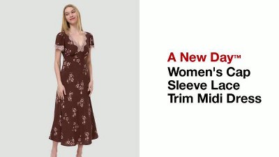 Women's Cap Sleeve Lace Trim Midi Dress - A New Day™