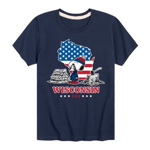 Boys' - Peanuts - Wisconsin American Flag Snoopy Short Sleeve Graphic T-Shirt - 1 of 4