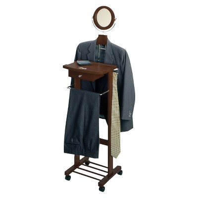 Antique Walnut Wood Valet Stand with Mirror and Drawer