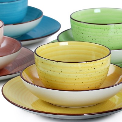 Elama 24-Piece Multicolor Ceramic Dinnerware Set