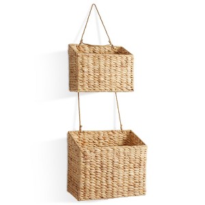 Casafield 2-Tier Hanging Storage Basket Set, Natural Water Hyacinth Wall Basket, Boho Organizer for Kitchen Pantry, Home Office, Entryway, Bathroom - 1 of 4