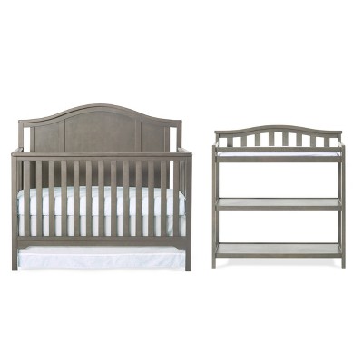 Gray Wooden Convertible Crib and Changing Table Set