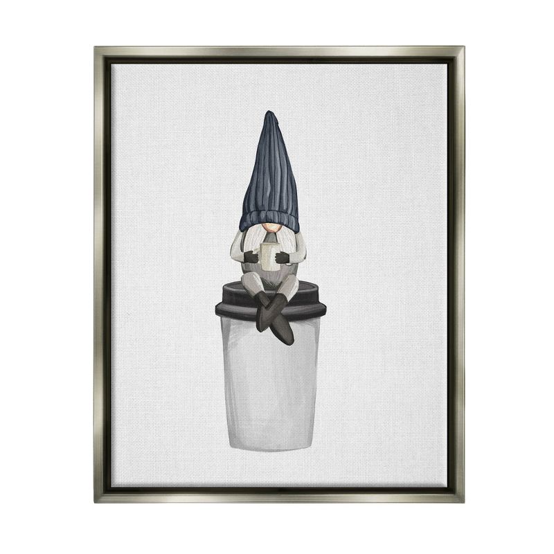 Stupell Industries Morning Coffee Cup Gnome Framed Floater Canvas Wall Art, 1 of 7