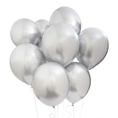 Blue Panda 50 Packs Metallic Chrome Helium Silver Balloons 12" for Birthday Party Decorations