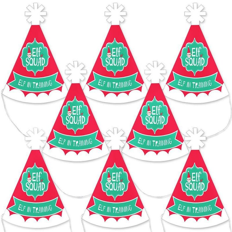 Big Dot of Happiness Elf Squad - Mini Cone Kids Elf Christmas and Birthday Party Hats - Small Little Party Hats - Set of 8, 1 of 9