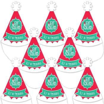 Big Dot of Happiness Elf Squad - Mini Cone Kids Elf Christmas and Birthday Party Hats - Small Little Party Hats - Set of 8