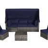 Outdoor 5 Pcs Furniture Set, Patio Wicker Daybed Set with Retractable Canopy, Sofa Set with Cushions and Storable Side Table-Coolbibila - 3 of 4