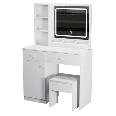 Stylish dressing table with makeup mirror and makeup light, 3 adjustable lighting colors, 2 large drawers, white