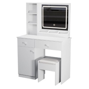 Stylish dressing table with makeup mirror and makeup light, 3 adjustable lighting colors, 2 large drawers, white - 1 of 4