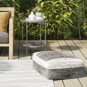 Buchanan Square Woven PET Polyester Pouf Gray/White - WyndenHall: Upholstered Footrest, No Assembly Required - 1 of 4