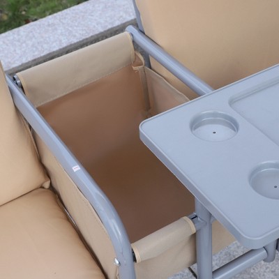 Beige Metal 2-Person Outdoor Swing with Canopy and Storage