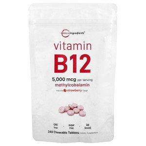 Micro Ingredients Vitamin B12, Strawberry, 240 Chewable Tablets (2,500 mcg per Tablet) - 1 of 2