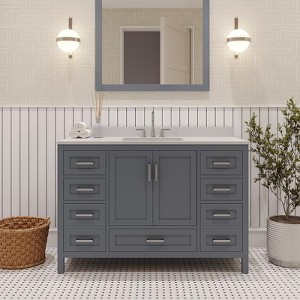 Rooh Solid Wood Bathroom Vanity with White Quartz Top & Undermount Sinks with 3 Pre Drilled Faucet Holes - 1 of 4