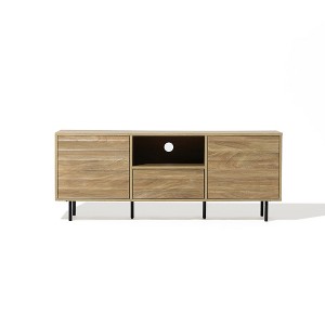 LuxenHome Mid-Century Modern Wave 2-Door 1-Drawer TV Stand with Metal Legs Brown - 1 of 4
