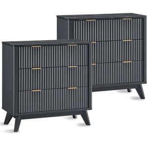 SinCiDo Modern 32"Tall Nightstand Set of 2, Fluted Curved Profile w/Faux Marble Top, 3 Drawer Storage Bedside Tables for Bedroom - 1 of 4