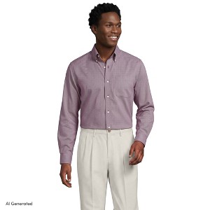 Lands' End Men's No Iron Supima Cotton Pinpoint Buttondown Collar Dress Shirt - 16 / 32-33