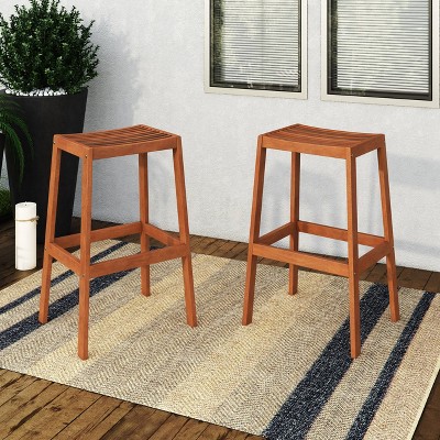 2pk Outdoor Barstool - Natural - CorLiving: Hardwood, UV & Water-Resistant, 30" Height