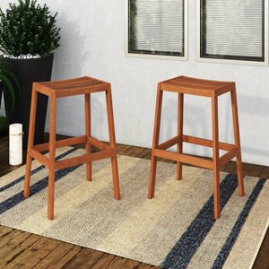 2pk Outdoor Barstool - Natural - CorLiving: Hardwood, UV & Water-Resistant, 30" Height - 1 of 4