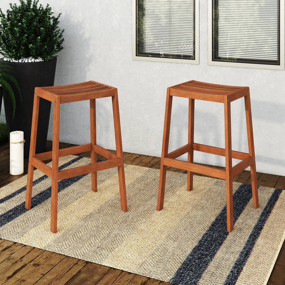 Photos - Chair CorLiving 2pk Outdoor Barstool - Natural - : Hardwood, UV & Water-Resistant 