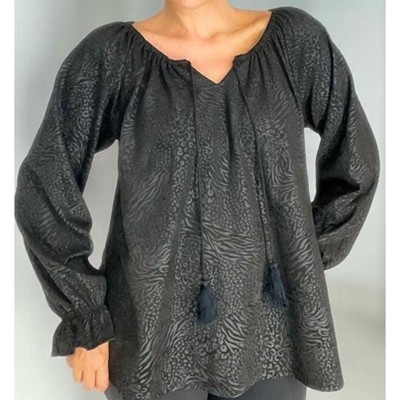 Women's Long Sleeve Printed Poly Suede Top - Ethyl