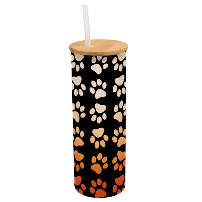 Elanze Designs Reverse Puppy Dog Pawprint Wrap-Around Design 25 Ounce Frosted Gradient Glass On-The-Go Coffee Travel Skinny Tumbler Mug Cup, Bamboo