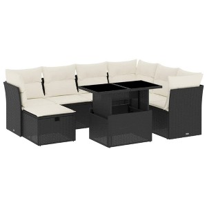vidaXL 8 Piece Patio Sofa Set with Cushions Black and Cream Poly Rattan - 1 of 4