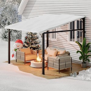 10 x 10 Outdoor Lean to Metal Awnings Large Gazebo, Hard Top Lean to Pergola Wall-Mounted - 1 of 4