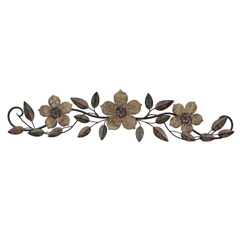 38&#34; x 9&#34; Floral Patterned Wood Over the Door Wall Decor Black - Stratton Home Decor, 1 of 6
