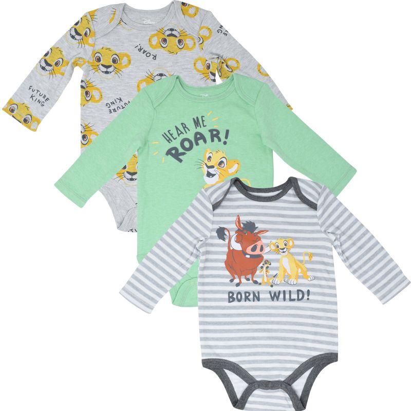 Disney Lion King Winnie the Pooh Mickey Mouse Minnie Mouse Simba Tigger Baby 3 Pack Bodysuits Newborn to Infant, 1 of 10