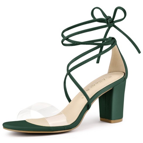 Allegra K Women s Clear Strap Padded Insole Lace Up Block Heels Sandals Green 7.5