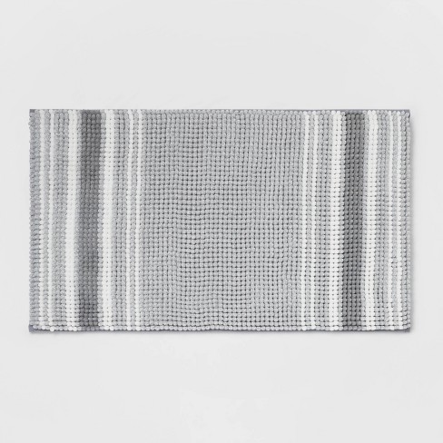 Gray Chenille Striped Bathroom Rug Mat, Luxury Extra Thick and