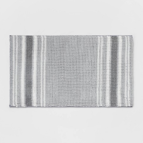 White with Gray Stripe Reversible Bath Mat, 30 in.