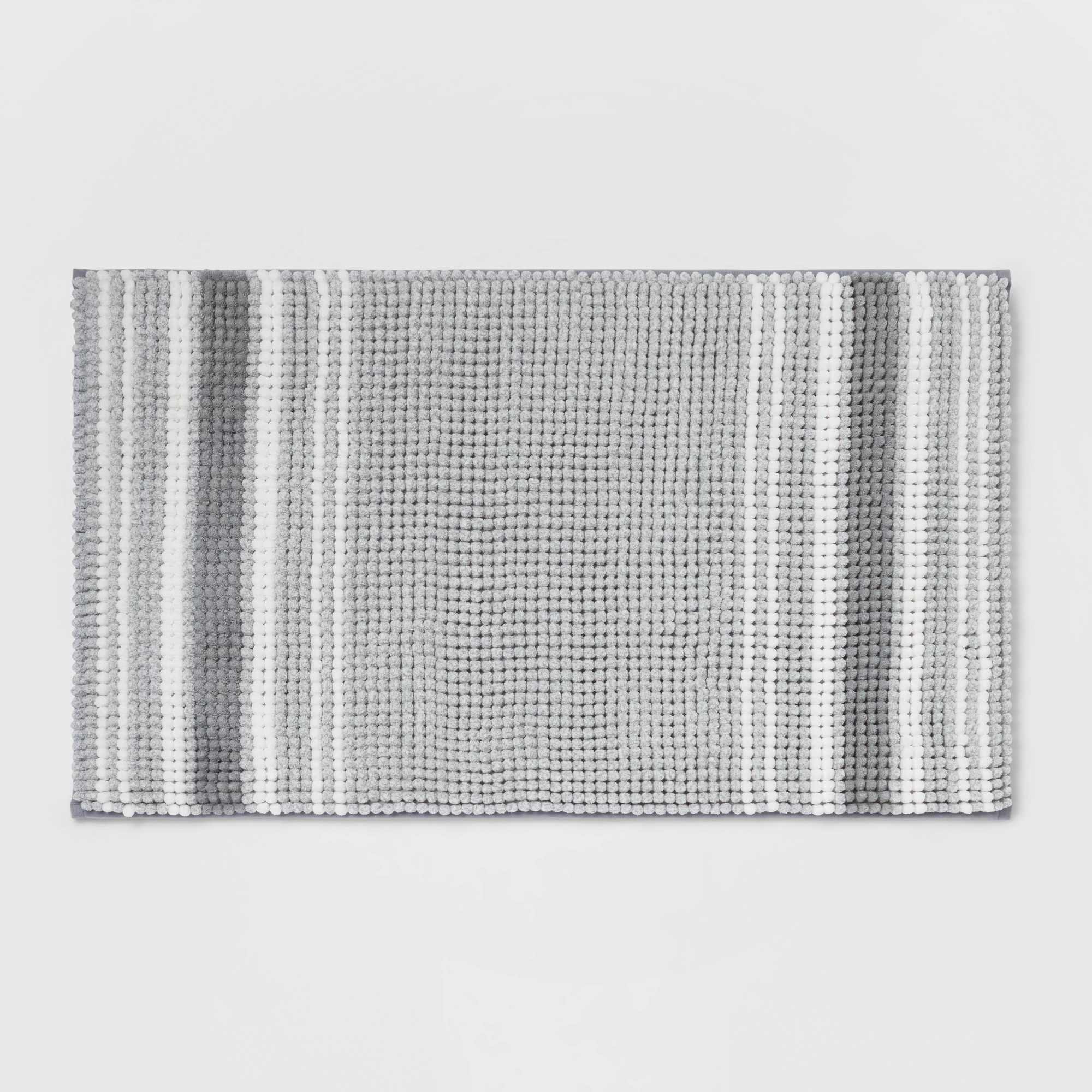 20"x34" Low Chenille Memory Foam Bath Rug Gray Striped - Threshold™