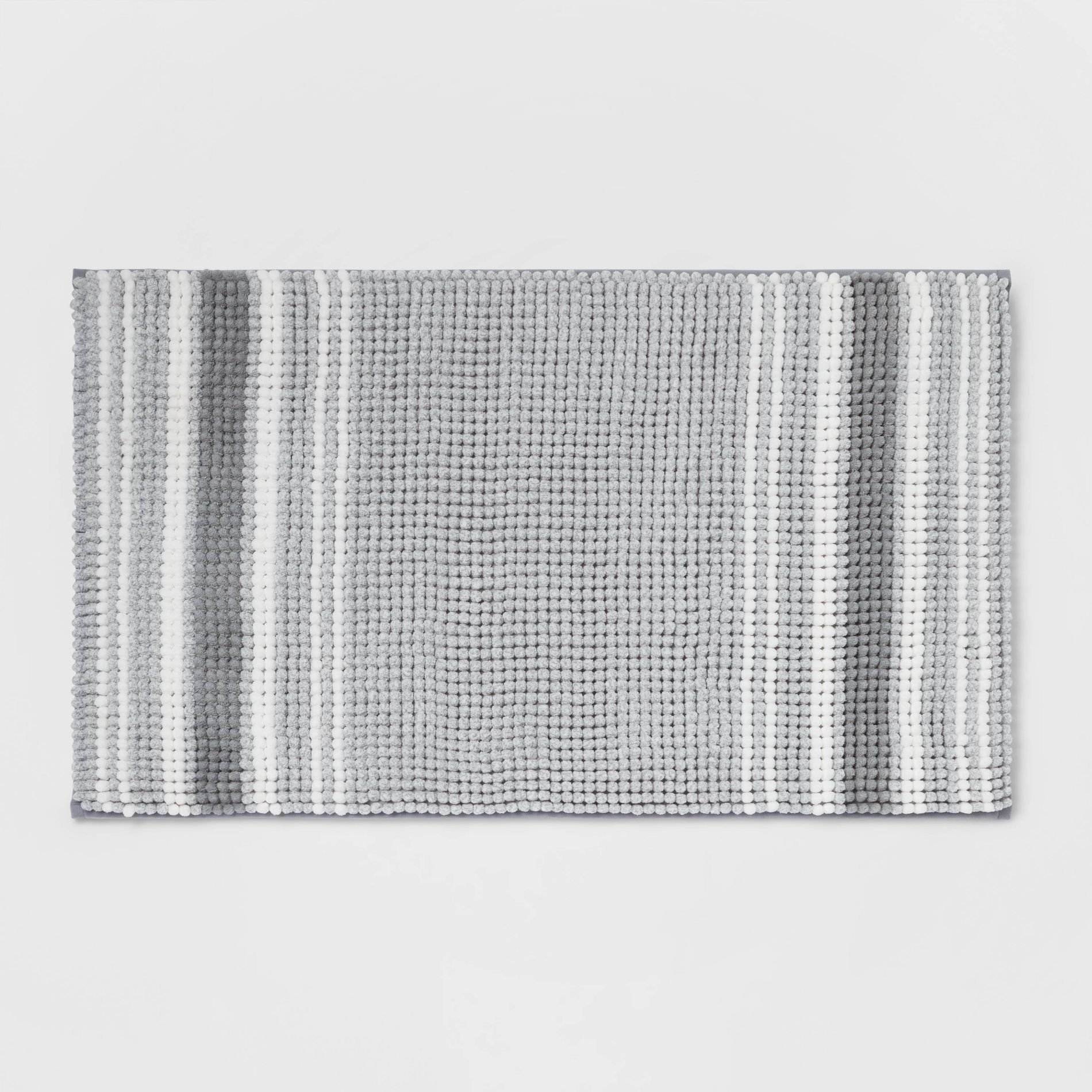 20"x34" Low Chenille Memory Foam Bath Rug Gray Striped - Threshold™: Recycled Polyester, Machine Washable, OEKO-TEX Certified