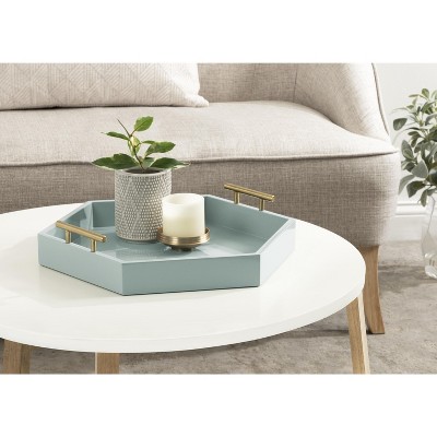 Lipton Spa Blue and Gold Hexagon Wood Decorative Tray, 18x15.5"