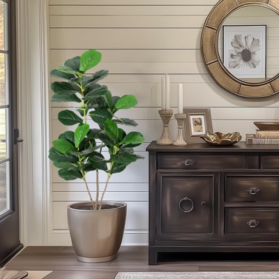 Artificial Tree,Faux Fiddle Leaf Fig Tree,4ft Tall Ficus Tree Artificial for Home Decor,Fake Lyrata Fig Plants Green Tree with Pot for Indoor Outdoor
