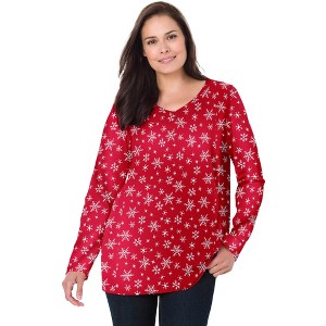 Woman Within Perfect Printed Long-Sleeve V-Neck Tee - 1 of 4