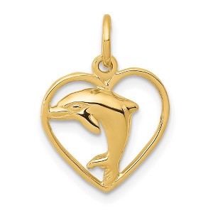 Black Bow Jewelry 14k Yellow Gold 13mm Dolphin and Heart Charm - 1 of 4