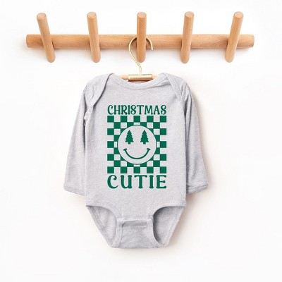The Juniper Shop Christmas Cutie Checkered Baby Long Sleeve Bodysuit - 18 Month - Heather Grey